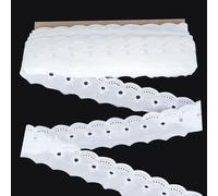FINGERINSPIRE 14.6m Bordure en Dentelle de Polyester 45mm Large Bordure en Dentelle à Œillets Blancs Bordure en Dentelle à Œillets à Bord Ondulé Bordure en Dentelle Florale Brodée pour Vêtements DIY