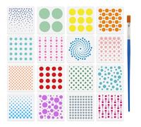FINGERINSPIRE 16 Pièces Pochoirs de Points Cercle avec Pinceau 15x15cm Pochoir de Design à Pois Pochoirs Artisanaux de Points Ronds Gabarit de Motif de Point pour Mur Bois Meuble DIY Décoration Maison