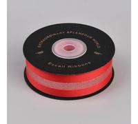 FINGERINSPIRE 18,29m Ruban En Polyester Rouge Argent 25mm De Large Ruban En Tissu Double Face Rayé Grain Rouleaux Rubans pour Emballage Cadeau Bouquet Mariage Compositions Florales Fabrication Nœuds