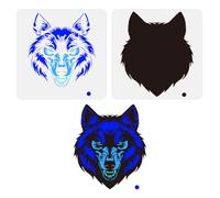 FINGERINSPIRE 2 Pcs Couches Visage de Loup Grand Pochoir 30X30cm Loup Féroce Peinture Pochoirs Modèles de Tête de Loup Réutilisables Thèmes Animaux Modèles de Dessin pour Mur Tissu Carrelage Sol Bois