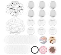 FINGERINSPIRE 200 Sets Fournitures pour Fabricant Boutons Pièces Boutons Badges Ronds Kit Badges Bouton Métalliques Épingles Pièces Bouton Badge Vierges avec Couverture Arrière Plastique Film Clair