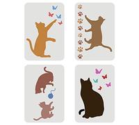 FINGERINSPIRE 4 Pcs Chat Papillon Pochoir 29.7x21cm Taille A4 Chat Jouant Boule de Fil Pochoir Réutilisable Grand Gabarit en Vinyle pour Peinture sur Bois Tissu Mur Meubles Carterie