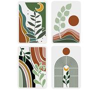 FINGERINSPIRE 4PCS Pochoir Boho Sunrise 29.7x21cm Feuilles de Plantes Tropicales Pochoir Soleil Lune Pochoirs Vallée Scène Pochoirs Modèle Rivière Peinture Pochoir pour Bois Toile Papier
