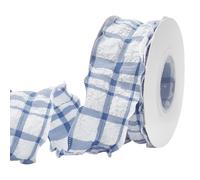 FINGERINSPIRE 9m Ruban à Carreaux en Mousseline de Soie 40mm de Large Bleu Acier Ruban en Polyester Motif Tartan Bordure Plissée à Carreaux pour Couture Décoration de Vêtements Vestimentaires