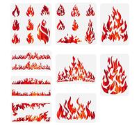 FINGERINSPIRE 9PCS Feu Motif Pochoir 3 Tailles Réutilisable Brûler Blaze Bonfire Peinture Pochoirs Bordure Murale Pochoir Flammes Pochoir Art et Artisanat Pochoirs pour Carreaux Muraux Meubles Décor