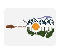 FINGERINSPIRE Guitare Sunset Pochoir 29.7x21 cm Évider Montagnes Lacs Peinture Pochoir Oiseaux Volants Nuages Artisanat Pochoirs Réutilisable Guitare Forme Pochoir pour Mur, Album Photo, Décor