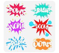 FINGERINSPIRE Pochoir de Texte Comique 30x30 cm Modèle de Dessin en Plastique Pet WOW Boom Oops POW Crash Pochoir de Mots Pochoir à Thème Comique Pochoir Carré pour Panneaux en Bois Scrapbook Mural