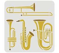 FINGERINSPIRE Pochoir Instrument à Vent 30x30cm Réutilisable Saxophone, Trompette, Tuba, Trombone Dessin Pochoir Instruments de Jazz Pochoir Musique pour Peinture sur Mur, Bois, Meubles et Papier