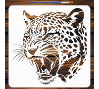 FINGERINSPIRE Pochoir Peinture Léopard Féroce avec Pinceau 30x30cm Réutilisable Modèle de Dessin Motif Léopard Plastique PET Pochoir Tête d'Animal Modèle Thème Animal pour Décoration de Sol
