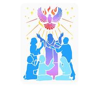 FINGERINSPIRE Pochoir Pentecôte Saint-Spiritueux 29.7X21 cm Évider Le Père Religieux Homme Femme Pochoir Réutilisable Pigeon Feu Pochoir Modèle pour Peinture sur Album Photo, Papier, Décoration Murale