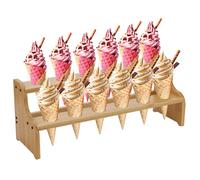 FINGERINSPIRE Présentoir à Glace en Bambou à 2 Niveau Avec 12 Trous Présentoir à Cornets Gaufrés en Bois Couleur Blé Présentoir à Glace pour Mariage Fête D'Anniversaire Buffet