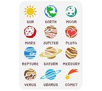 FINGERINSPIRE Système Solaire Planètes Peinture Pochoir 21x29.7cm Modèle Réutilisable Espace Planètes Modèle Soleil Lune Terre Mars Pochoir Plastique DIY Artisanat pour Peinture Sur Mur Meubles Bois