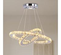 Finktonglan Lustre LED moderne en cristal - Suspension 2 anneaux réglables 30/50 cm, lumière blanc chaud 3000K, plafonnier élégant pour salon, salle à manger, chambre