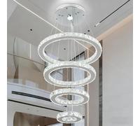Finktonglan Lustre LED moderne en cristal - Suspension 4 anneaux réglables 20/30/40/50 cm, plafonnier élégant blanc froid 6000K pour salon, salle à manger, chambre