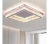 Finktonglan Plafonnier LED Cristal 45 cm Carré - Luminaire Moderne acier inox, Cristaux K9, 2x28W, intensité & couleur réglables, télécommande incluse - salon/salle à manger/chambre