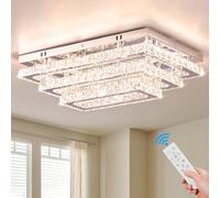 Finktonglan Plafonnier LED en cristal rectangulaire 50 cm - Lustre moderne dimmable 3 niveaux avec télécommande, luminaire plafond élégant pour salon, chambre, salle à manger