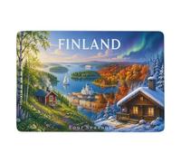 Finland︰ Four Seasons Travel Poster Tapis à Poils Courts 150 x 100 cm | Tapis de salon avec dos à points PVC antidérapants; convient aux petits espaces; pour salon