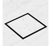 Finmrys Caniveau de douche carré noir mat carrelable 25 x 25 cm extra plat en acier inoxydable - Kit complet d'écoulement de douche - Siphon à 360 ° avec tamis à cheveux