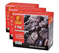 Finnas Pierres de Lave 3 kg - Pierre de Lave - Barbecue à gaz - Réutilisable - Chaleur Uniforme - Prévention des Flammes piquantes - Naturel - Allemand (Lot de 3)
