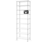 Finnhomy Étagère métallique à 9 Niveaux, Hauteur de 205 cm, 9 étagères, chromée, Style Moderne, étagères en Fil métallique, étagère à Niveaux, étagère de Rangement en métal