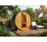 FinnTherm Sauna tonneau Mini XXS avec 2 bancs en bois, sauna avec paroi de 42 mm d'épaisseur, sauna d'extérieur avec matériel de montage