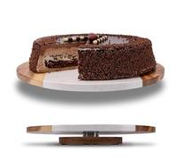 Fino Casa Plateau en Marbre Rotatif Avec Bois d'Acacia - Rond - Gâteau, Fromage, Organiseur de Cuisine - Pied et Service Tournant