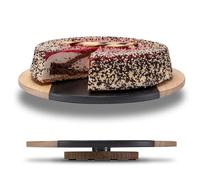 Fino Casa Plateau rotatif en ardoise avec pied - Rond - Plateau à gâteau - Plateau à saucisses - Plateau à fromage - Plateau à gâteau en bois avec pied - Plateau tournant - Décoration de table