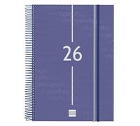Finocam Agenda à spirale 2026 1 jour par page | janvier à décembre (12 mois) | Agenda A4 annuel 2026 avec élastique | Couverture en polypropylène à spirale Basics Year - Bleu catalan