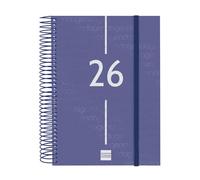 Finocam Agenda à spirale 2026 1 jour par page | janvier à décembre (12 mois) | Agenda annuel 2026 avec élastique | Couverture en polypropylène à spirale Year - Bleu - Euskera