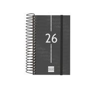 Finocam Agenda à spirale 2026 1 jour par page | janvier à décembre (12 mois) | Agenda annuel 2026 avec élastique | Couverture en polypropylène à spirale Basics Year - Noir - Catalan