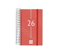 Finocam Agenda à spirale 2026 1 jour par page | janvier à décembre (12 mois) | Agenda annuel 2026 avec élastique | Couverture en polypropylène à spirale Basics Year - Rouge - Catalan
