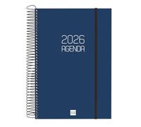 Finocam Agenda à spirale 2026 1 jour par page | janvier à décembre (12 mois) | Agenda annuel 2026 avec élastique | Couverture en polypropylène à spirale Basics Opaque - Bleu catalan