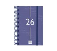 Finocam Agenda à spirale 2026 1 jour par page | janvier à décembre (12 mois) | Agenda annuel 2026 avec élastique | Couverture en polypropylène à spirale Basics Year - Bleu catalan