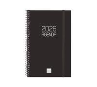 Finocam Agenda à spirale 2026 avec vue hebdomadaire horizontale | janvier à décembre (12 mois) | Agenda annuel 2026 avec élastique, couverture en polypropylène à spirale Basics Opaque - Noir - Catalan