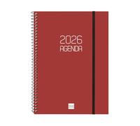 Finocam Agenda à spirale 2026 avec vue hebdomadaire horizontale | janvier à décembre (12 mois) | Agenda annuel 2026 avec élastique, couverture en polypropylène à spirale opaque, bordeaux, catalan