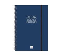 Finocam Agenda à spirale 2026 avec vue verticale hebdomadaire | janvier à décembre (12 mois) | Agenda annuel 2026 avec élastique | Couverture en polypropylène à spirale Basics Opaque - Bleu catalan