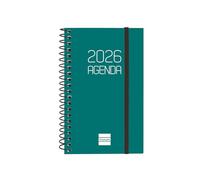 Finocam Agenda à spirale 2026 semainier horizontal de janvier à décembre (12 mois), avec élastique, couverture en polypropylène à spirale opaque, vert, espagnol