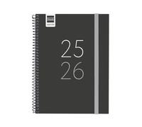 Finocam Agenda secondaire scolaire 2025/2026 Vue horizontale Septembre 2025 à juin 2026 (année scolaire) + juillet et août résumés Noir espagnol