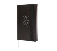 Finocam Agenda semainier horizontal 2026 janvier-décembre (12 mois) | Agenda annuel 2026 avec élastique et bande en pointillés | Couverture souple souple souple lisse - Noir