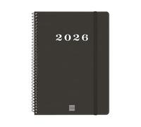 Finocam Basics My Agenda à spirale 2026 semainier horizontal de janvier à décembre (12 mois) avec élastique et couverture rigide à spirale Basics My Noir