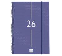 Finocam Basics Year Agenda à spirale 2026 semainier horizontal de janvier à décembre (12 mois), agenda A4 annuel 2026 avec élastique, couverture en polypropylène à spirale Basics Year Bleu catalan