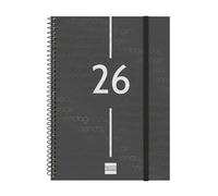 Finocam Basics Year Agenda à spirale 2026 semainier horizontal de janvier à décembre (12 mois) avec élastique et couverture en polypropylène à spirale Basics Year Noir