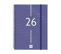 Finocam Basics Year Agenda à spirale 2026 semainier horizontal de janvier à décembre (12 mois) avec élastique et couverture en polypropylène Motif Basics Year Bleu catalan