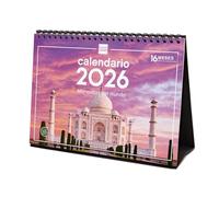 Finocam - Calendrier de bureau 2026 mois vue janvier - décembre 2026 + sept. - Déc. 2025 (4 mois) réduits | Calendrier 2026 | Images Merveilles du monde - Espagnol