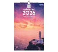 Finocam - Calendrier mural 2026 25 x 40 cm Mois vue Janvier - Décembre 2026 + Sep.- Déc. 2025 (4 mois) réduits | Calendrier 2026 | Images Couchers de soleil magiques - Catalan