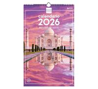 Finocam - Calendrier mural 2026 25 x 40 cm, vue mois janvier - décembre 2026 + septembre. Déc. 2025 (4 mois) réduits | Calendrier 2026 Images Merveilles du monde - Espagnol