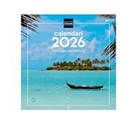 Finocam - Calendrier mural 2026 30x30 cm Vue mensuelle Janvier - Décembre 2026 + Sep.- Déc. 2025 (4 mois) réduits | Calendrier 2026 | Images de paysages paradisiaques - Catalan