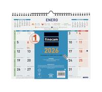 Finocam - Calendrier mural 2026 mois vue janvier - décembre (12 mois) | Calendrier 2026 à noter | Planificateur mensuel couleur - espagnol