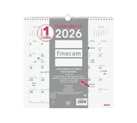 Finocam - Calendrier mural 2026 mois vue janvier - décembre 2026 (12 mois) | Calendrier 2026 à noter | Planificateur mensuel chic - Blanc - Espagnol
