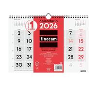 Finocam - Calendrier mural grands chiffres 2026 avec vue janvier - décembre (12 mois) | Calendrier 2026 | Planning mensuel neutre - espagnol